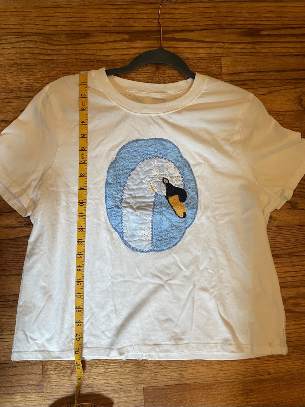 Tricia Fix x Free People White Short Sleeve Tee with Goose Patch SzM NWT - Picture 10 of 11